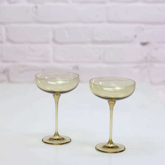 Coloured Champagne Coupe, Set of 2 Pieces, Golden Shroom