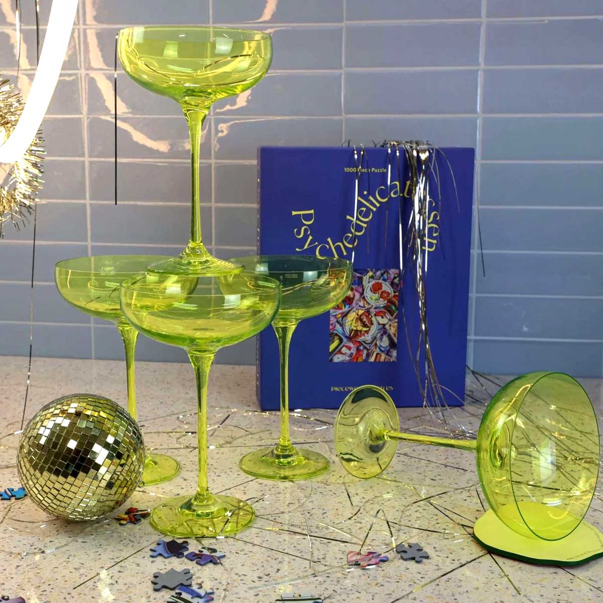 Coloured Champagne Coupe, Set of 2 Pieces, Neon Spill